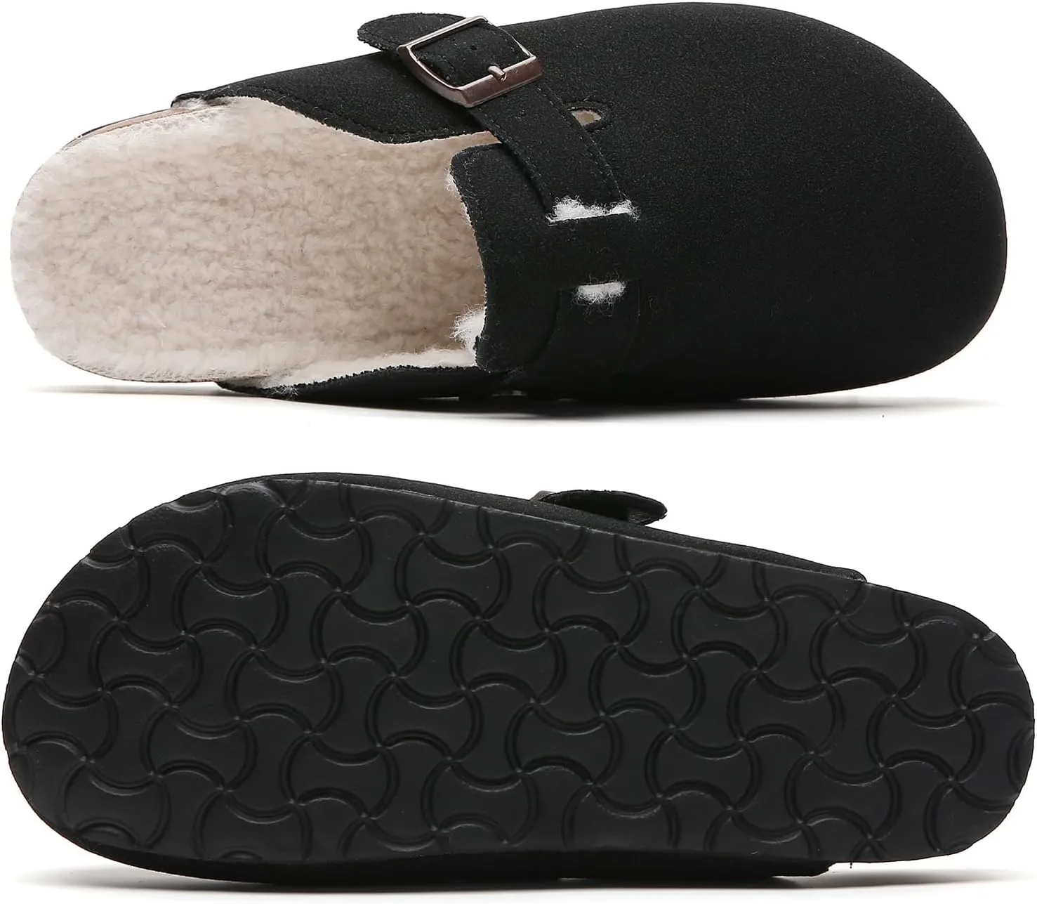Tilocow Women's Suede Clogs Comfortable Fuzzy Cork Footbed Mules Slip On Winter Clogs