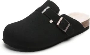 Tilocow Women's Suede Clogs Comfortable Fuzzy Cork Footbed Mules Slip On Winter Clogs