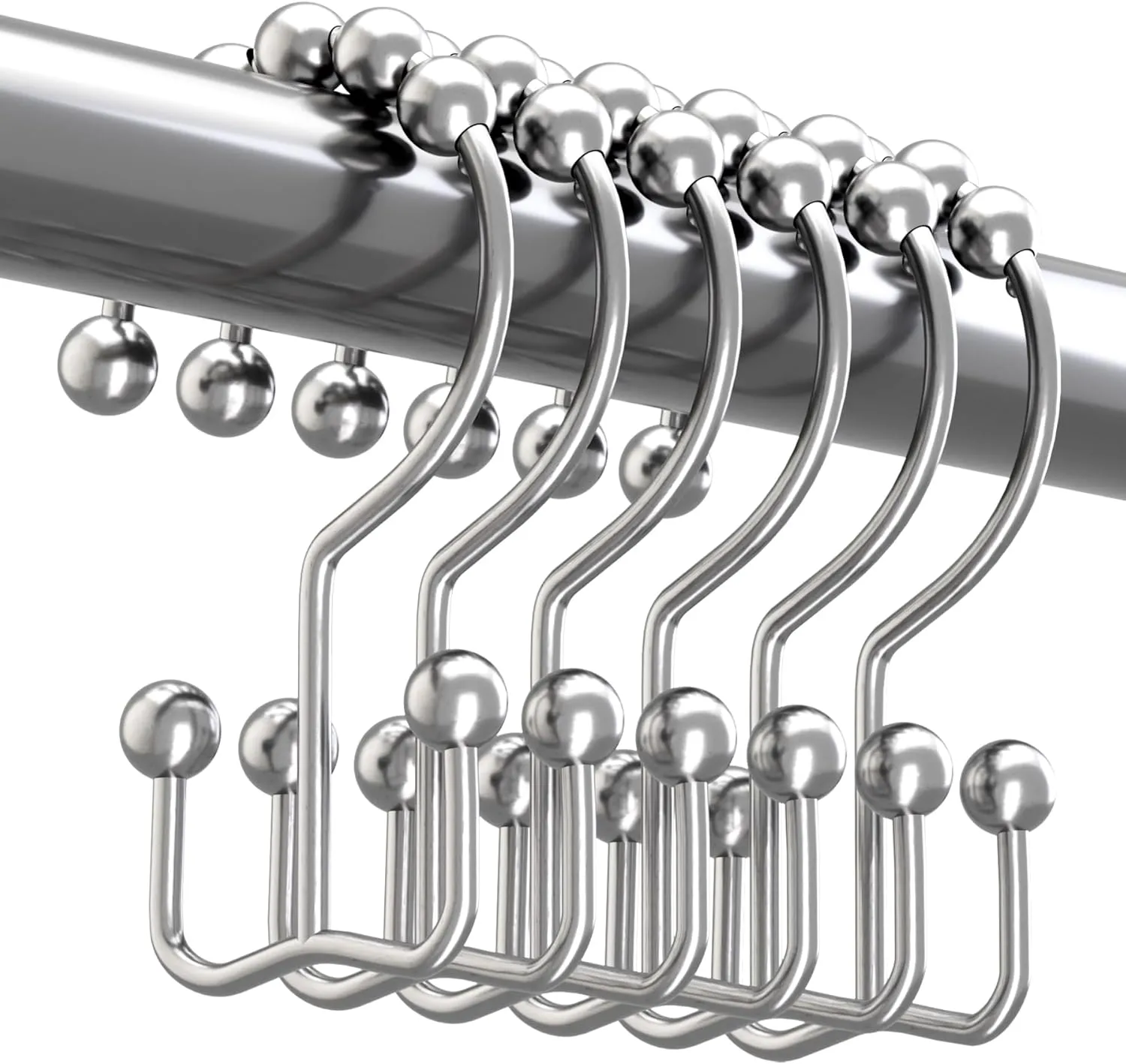 Titanker Rust-Resistant Double Glide Shower Hooks - Set of 12 Chrome Hooks