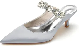 TNXZ Women Kitten Low Heel Pointed Toe Sandals Mules Shoes Satin Slingback Slip-on Pumps 2.5 Inches Heels Party Dress