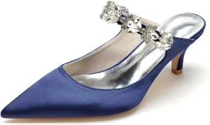 TNXZ Women Kitten Low Heel Pointed Toe Sandals Mules Shoes Satin Slingback Slip-on Pumps 2.5 Inches Heels Party Dress