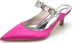 TNXZ Women Kitten Low Heel Pointed Toe Sandals Mules Shoes Satin Slingback Slip-on Pumps 2.5 Inches Heels Party Dress