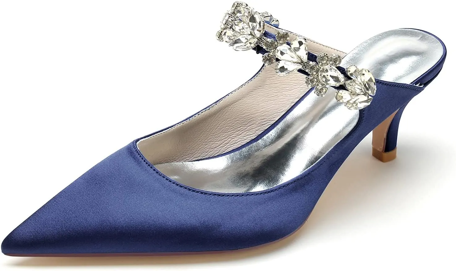 TNXZ Women Kitten Low Heel Pointed Toe Sandals Mules Shoes Satin Slingback Slip-on Pumps 2.5 Inches Heels Party Dress