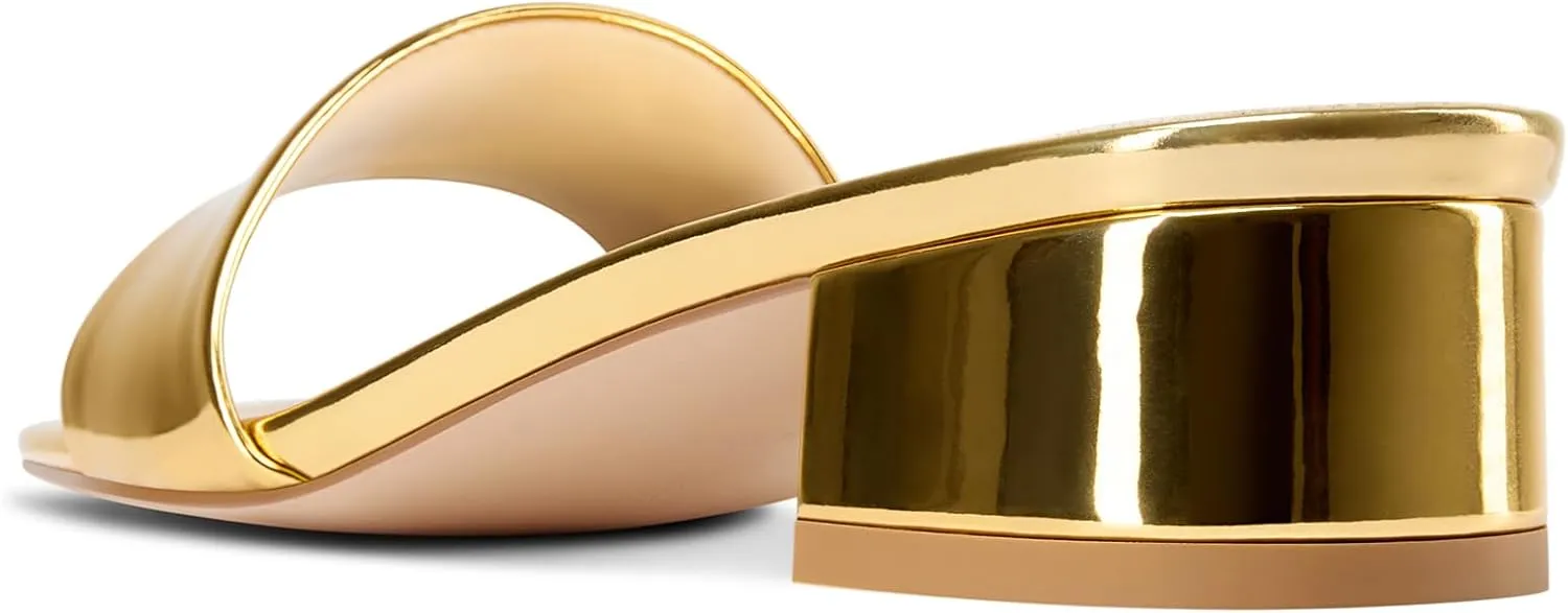 TNYNFBEB Womens Chunky Block Low Heel Open Square Toe Sandals Mules Shoes Slip-on Prom Party Dress Patent Leather 1.4 Inches Heels