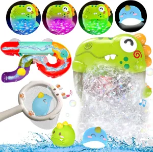 Toddler Bubble Bath Toys, Light Up Bath Bubble Machine for Kids Age 1-3 3-5 Baby Bathtub Tub Toy Slide Track Dinosaur Bubbles Maker with Music Floating Animal Shower Water Toys Summer Gifts Boy Girl