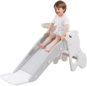 Toddler Slide for Kids Indoor Baby with Climber Ball Pit Slide in Pearl White Kids Indoor Freestanding Playset with Basketball Hoop