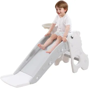 Toddler Slide for Kids Indoor Baby with Climber Ball Pit Slide in Pearl White Kids Indoor Freestanding Playset with Basketball Hoop