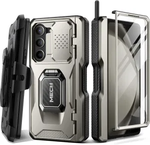 TONGATE for Z Fold 5 Case with Ring Stand, Built-in S Pen Holder & Glass Screen Protector Shockproof Rugged Z5 Phone Case with Slide Camera Cover & Belt Clip for Samsung Galaxy Z Fold 5 2023, Gray