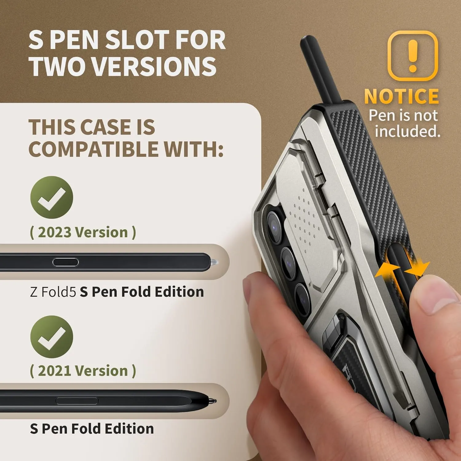 TONGATE for Z Fold 5 Case with Ring Stand, Built-in S Pen Holder & Glass Screen Protector Shockproof Rugged Z5 Phone Case with Slide Camera Cover & Belt Clip for Samsung Galaxy Z Fold 5 2023, Gray