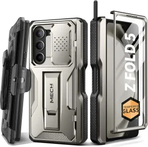 TONGATE for Z Fold 5 Case, [with S Pen Holder & Hinge Protection] [Glass Screen Protector & Slide Camera Cover] Military Drop Phone Case for Samsung Galaxy Z Fold 5 Cases with Stand & Belt Clip,TiGray