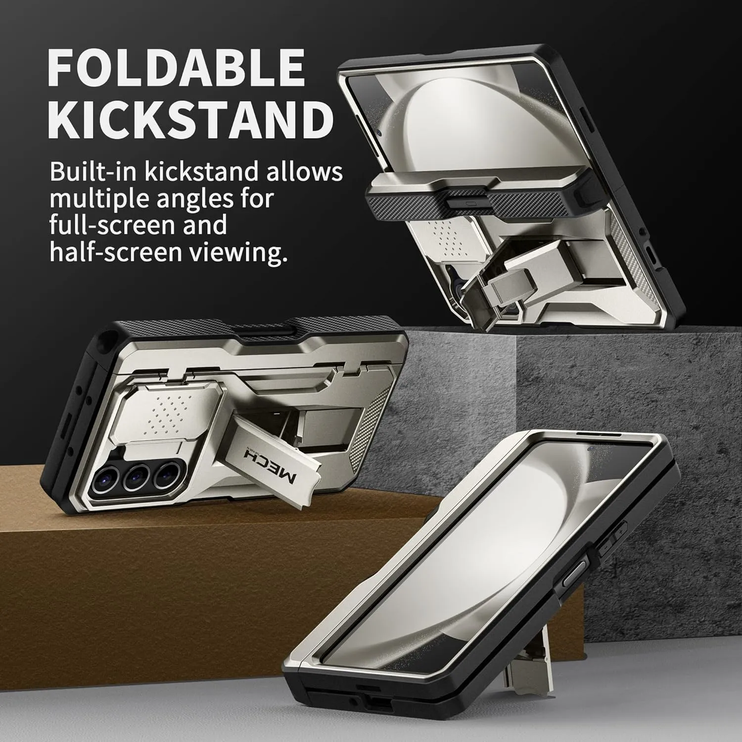 TONGATE for Z Fold 5 Case, [with S Pen Holder & Hinge Protection] [Glass Screen Protector & Slide Camera Cover] Military Drop Phone Case for Samsung Galaxy Z Fold 5 Cases with Stand & Belt Clip,TiGray