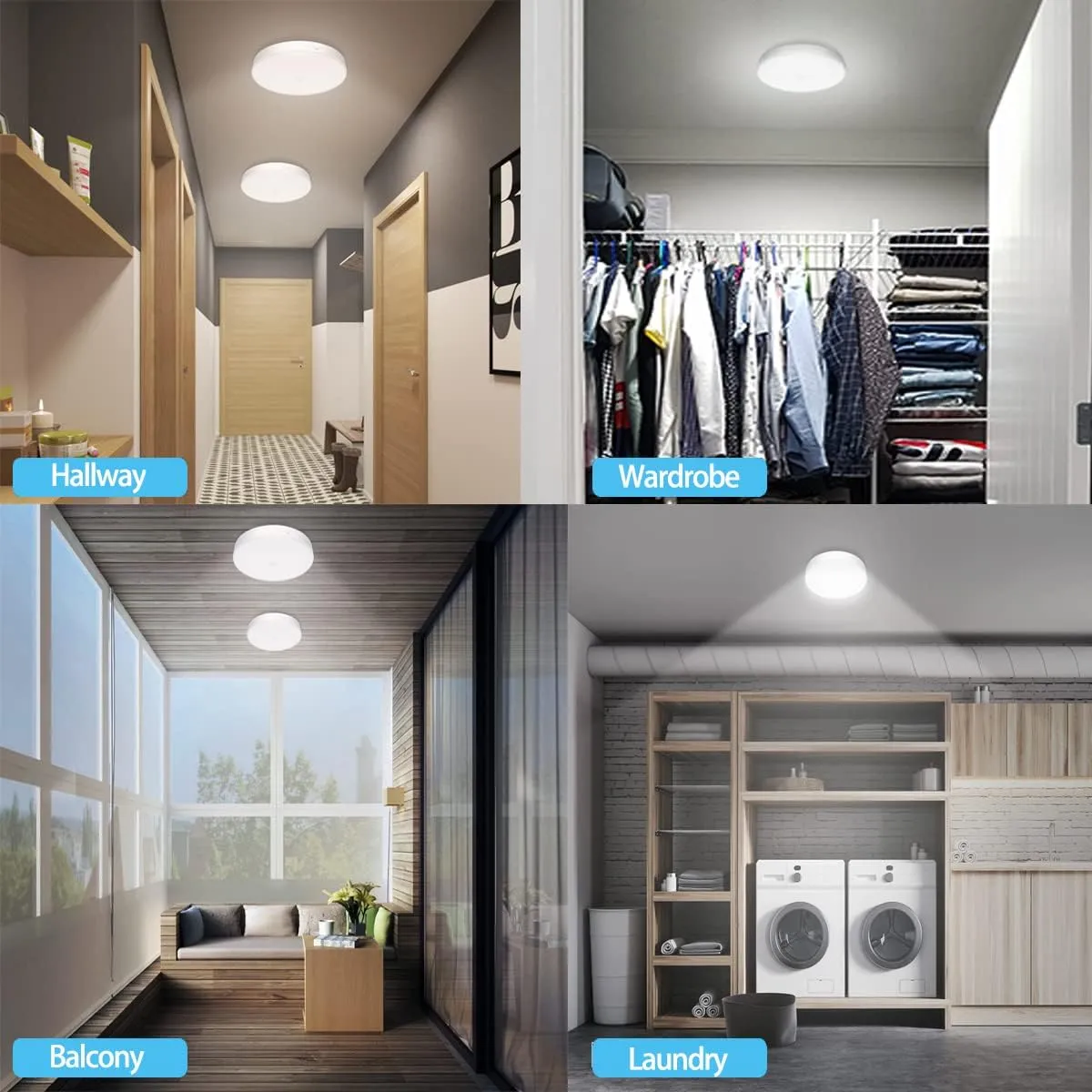 TOOWELL Motion Sensor LED Ceiling Light Rechargeable LED Closet Lights with USB Cable,Motion Sensor Light Indoor/Outdoor for Closet Stairs Porch Hallway Pantry Wall,Wireless Lights Without Wiring