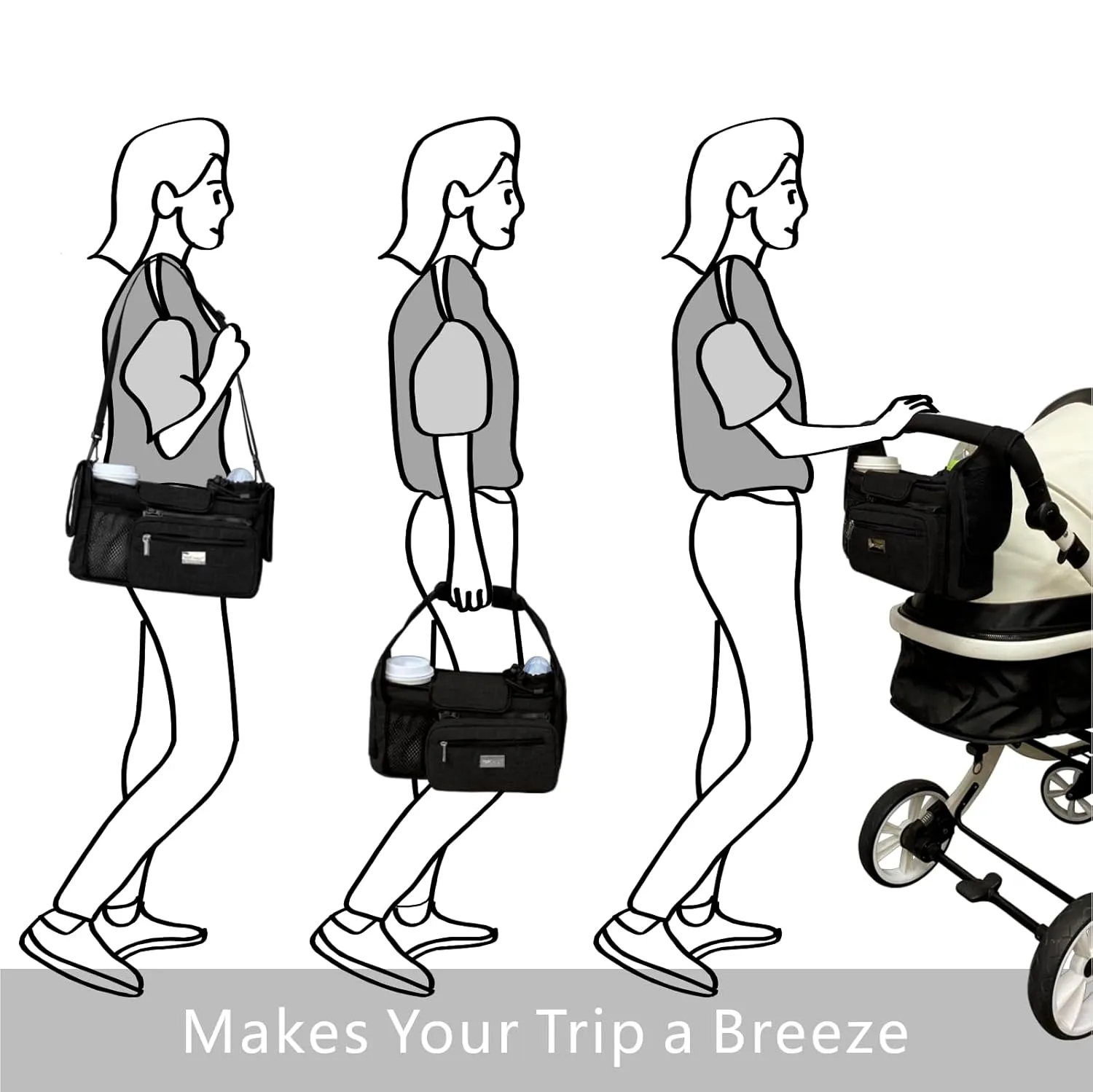 TOPDesign Universal Baby Stroller Organizer, Stroller Caddy with Detachable Mesh Bag & Heightened Insulated Cup Holders & Non-Slip Secure Hooks Accessories, Fits Most Strollers (Five Petal Flower)
