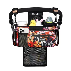 TOPDesign Universal Baby Stroller Organizer, Stroller Caddy with Detachable Mesh Bag & Heightened Insulated Cup Holders & Non-Slip Secure Hooks Accessories, Fits Most Strollers (Five Petal Flower)