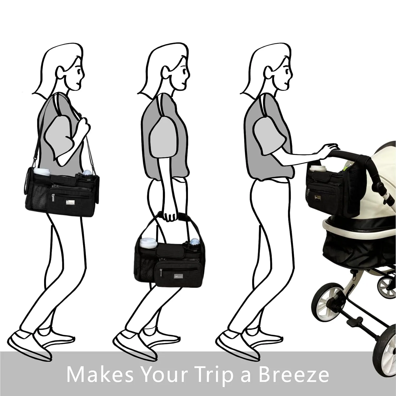 TOPDesign Universal Baby Stroller Organizer, Stroller Caddy with Detachable Mesh Bag & Heightened Insulated Cup Holders & Non-Slip Secure Hooks Accessories, Fits Most Strollers (Green)