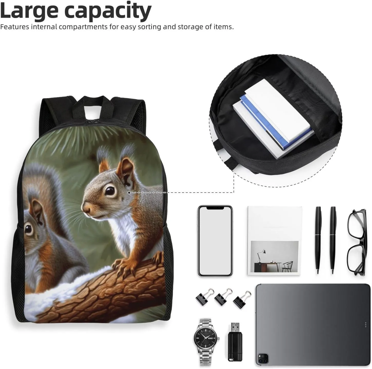 Travel Backpack for Women Men Lightweight 17 inch Laptop Bag Little Squirrel Backpack Casual Daypack