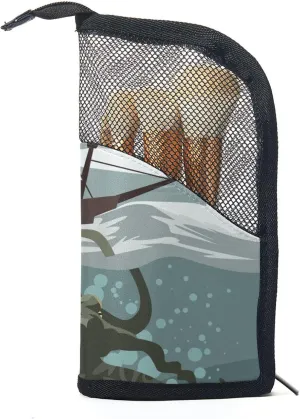 Travel Makeup Brush Holder, Large Stand-Up Makeup Brush Case, Professional Brush Organizer Foldable Makeup Artist Brush Storage Bag - Sea Octopus Monster attacking Ship Cartoon