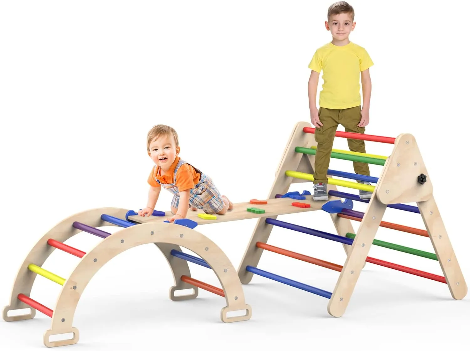Triangle Climbing Toys, Foldable Climbing Triangle Ladder Toys with Ramp for Sliding or Climbing, Set of 3 Wooden Safety Sturdy Kids Play Gym, Indoor Outdoor Playground Climbing Toys for Toddlers