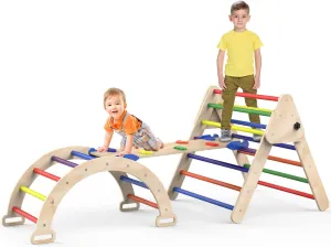 Triangle Climbing Toys, Foldable Climbing Triangle Ladder Toys with Ramp for Sliding or Climbing, Set of 3 Wooden Safety Sturdy Kids Play Gym, Indoor Outdoor Playground Climbing Toys for Toddlers