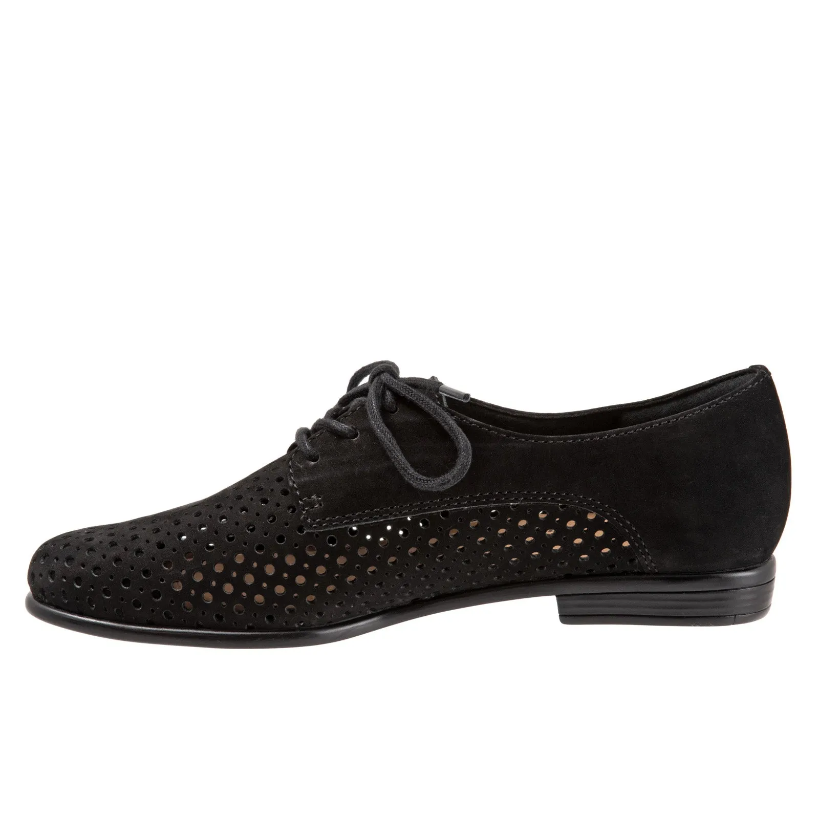 Trotters Lizzie Perf T1910-036 Womens Black Narrow Leather Loafer Flats Shoes