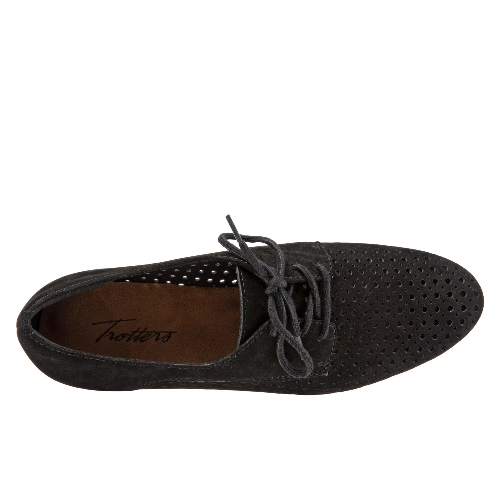 Trotters Lizzie Perf T1910-036 Womens Black Narrow Leather Loafer Flats Shoes