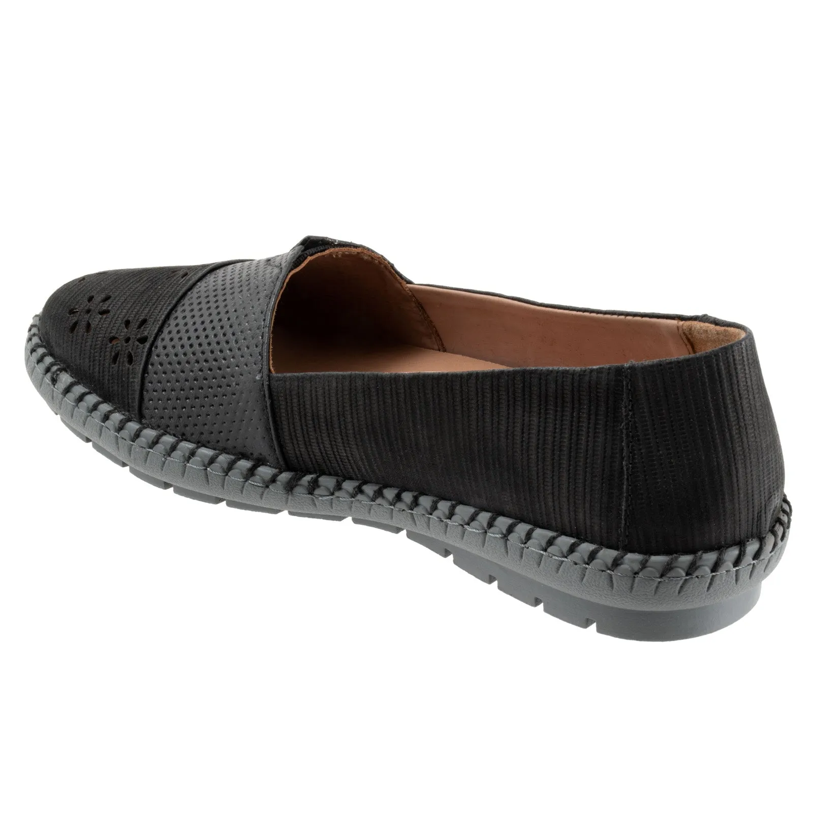 Trotters Ruby Perf T2320-036 Womens Black Nubuck Slip On Loafer Flats Shoes