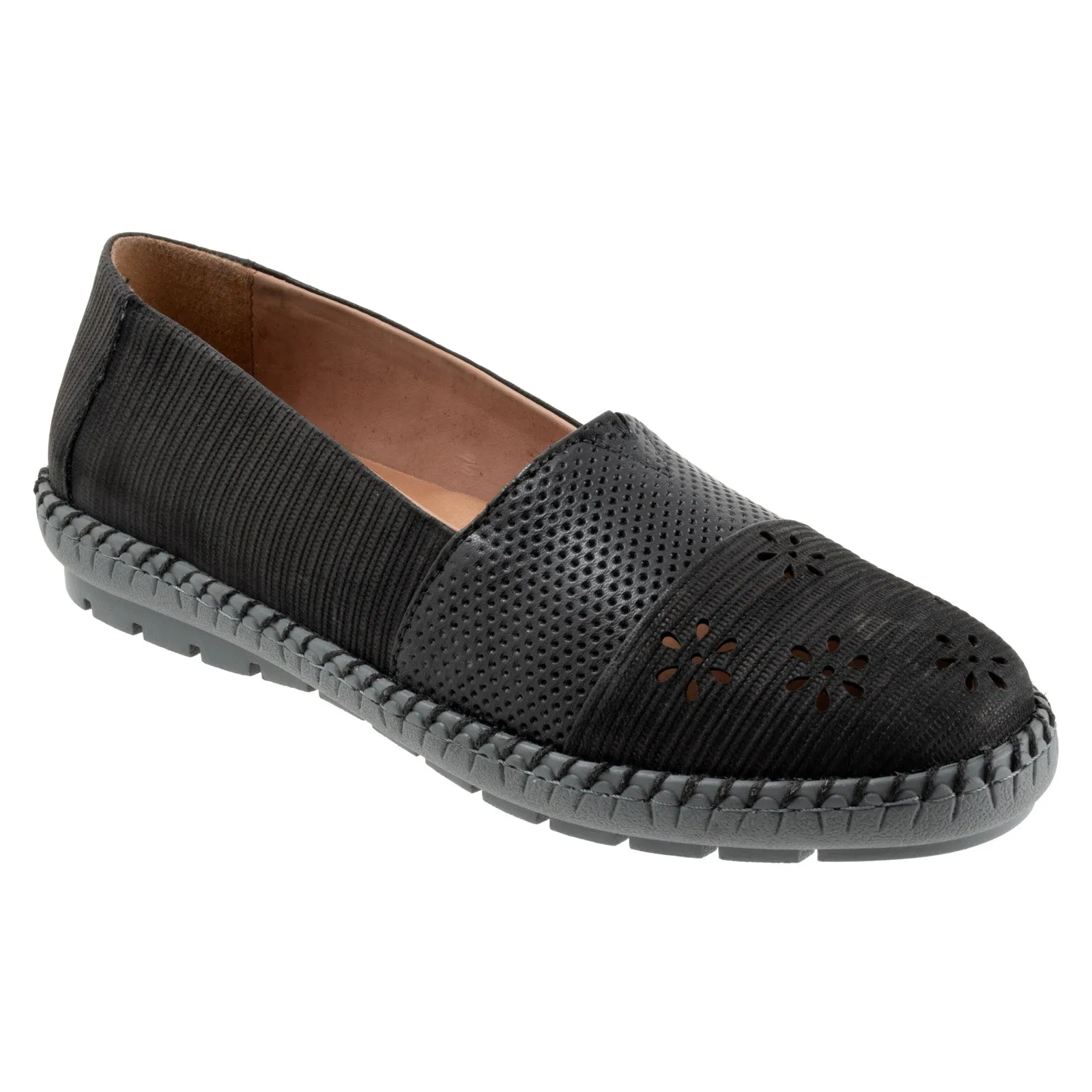 Trotters Ruby Perf T2320-036 Womens Black Nubuck Slip On Loafer Flats Shoes