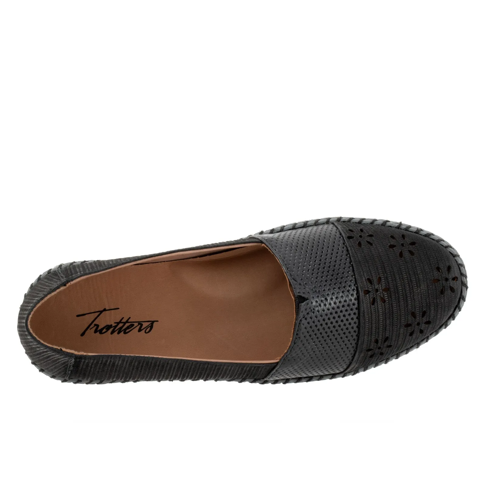 Trotters Ruby Perf T2320-036 Womens Black Nubuck Slip On Loafer Flats Shoes