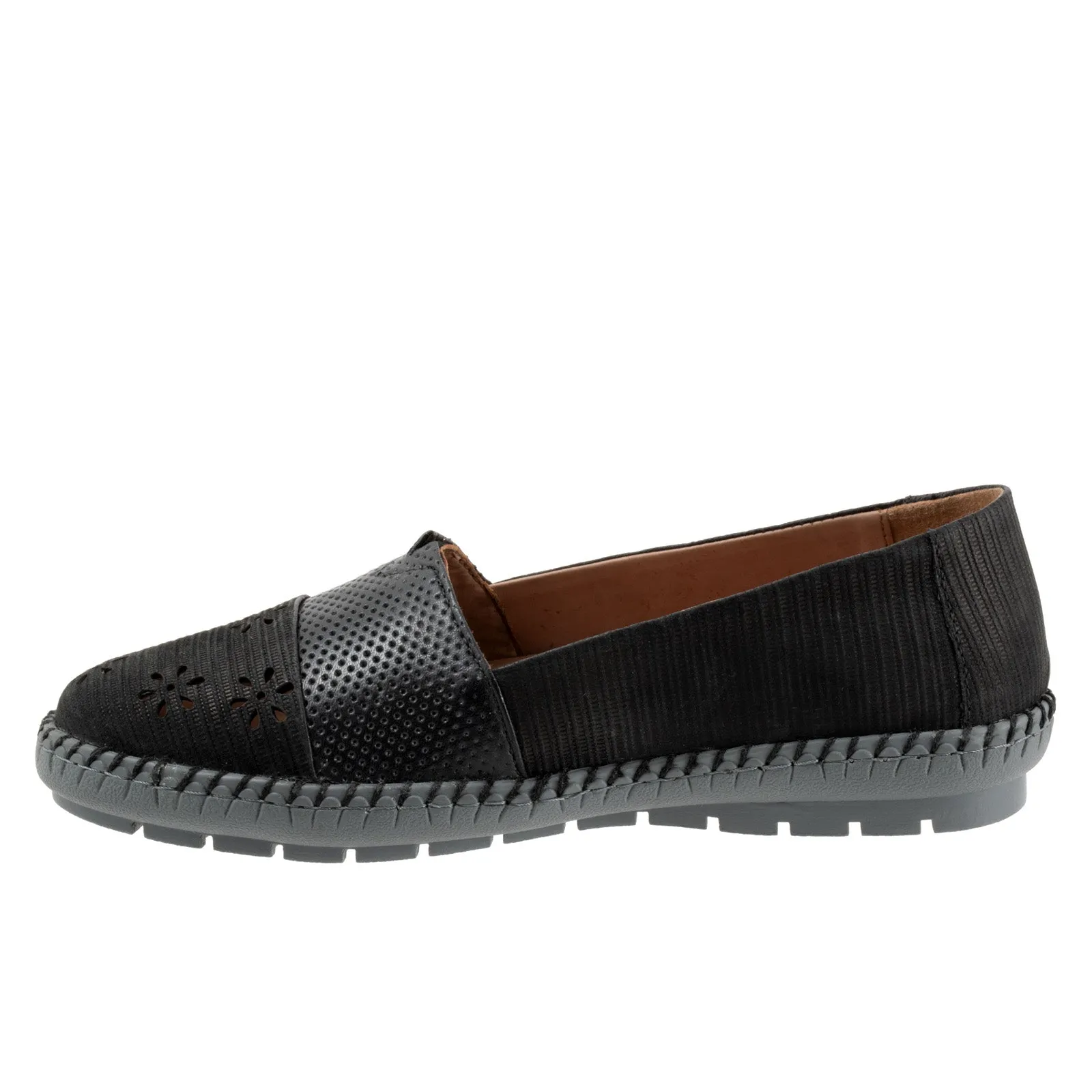 Trotters Ruby Perf T2320-036 Womens Black Nubuck Slip On Loafer Flats Shoes