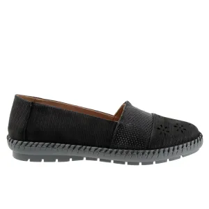Trotters Ruby Perf T2320-036 Womens Black Nubuck Slip On Loafer Flats Shoes