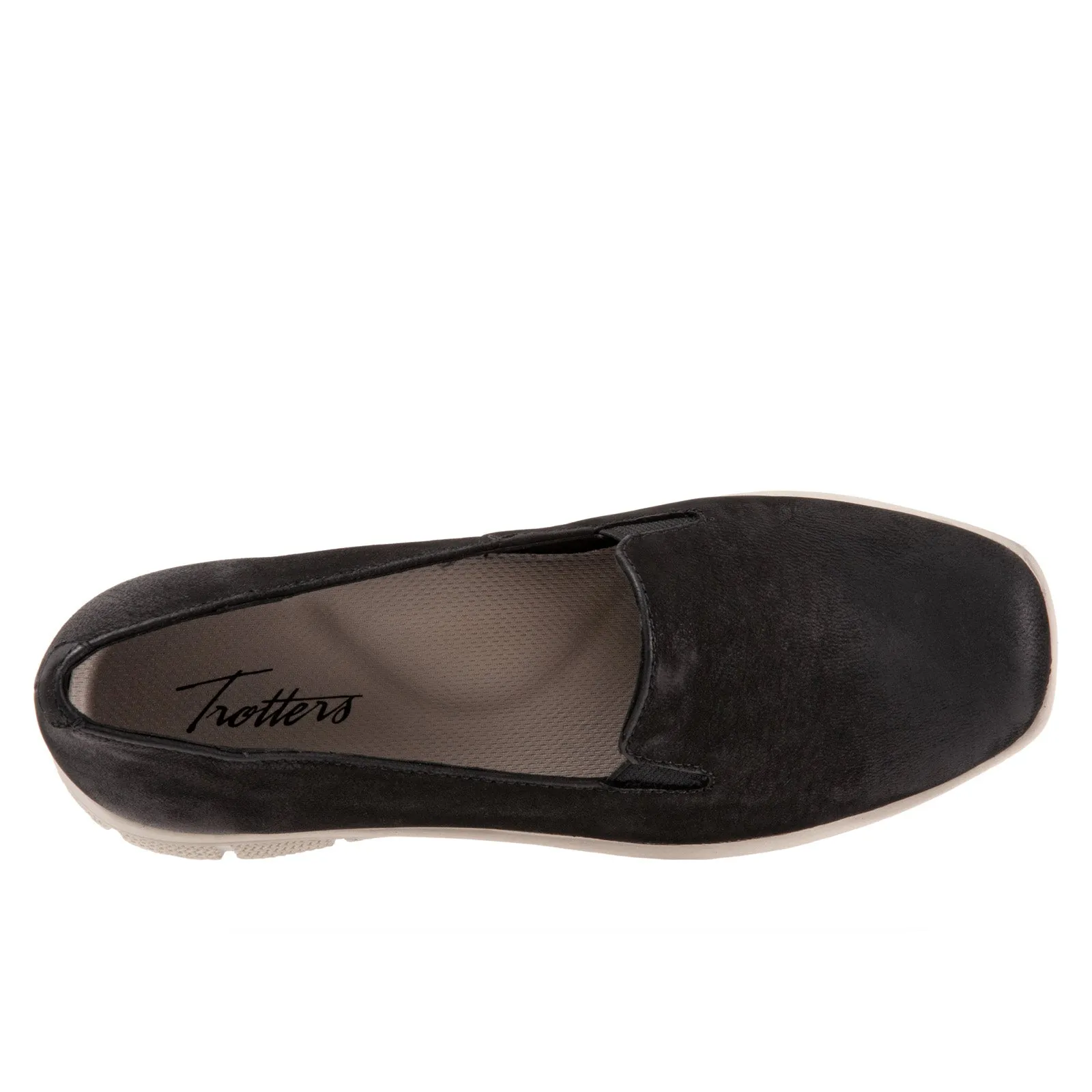 Trotters Universal T2110-036 Womens Black Nubuck Slip On Loafer Flats Shoes