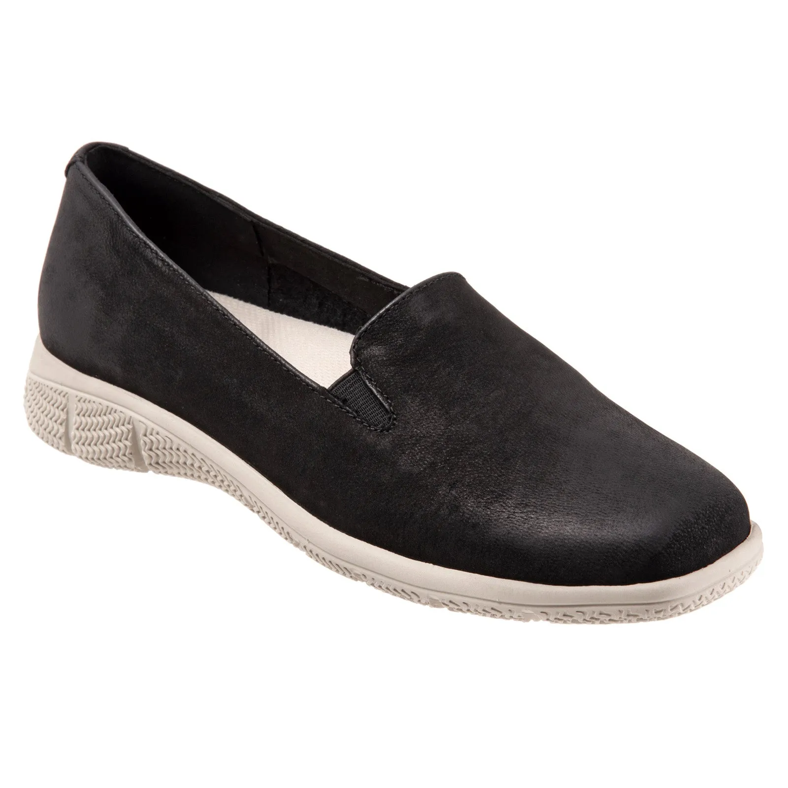 Trotters Universal T2110-036 Womens Black Nubuck Slip On Loafer Flats Shoes