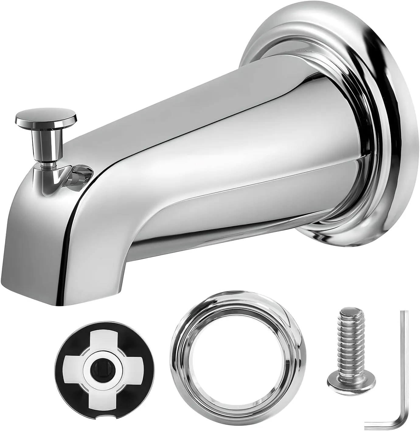 Tub Spout with Diverter, Slip-On Tub Spout, Bathroom Bathtub Faucet with Metal Tub Spouts Cover Ring, Fits 1/2" Copper Water Tubes (5/8" Diameter) (Sliver)