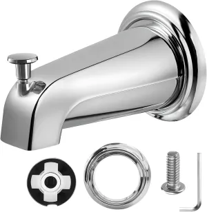 Tub Spout with Diverter, Slip-On Tub Spout, Bathroom Bathtub Faucet with Metal Tub Spouts Cover Ring, Fits 1/2" Copper Water Tubes (5/8" Diameter) (Sliver)