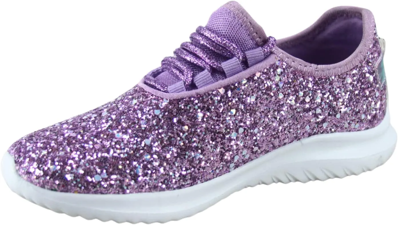 TZ Kid's Girl's Fashion Glitter Sparkle Slip On Lace Casual Walking Sneaker Shoes