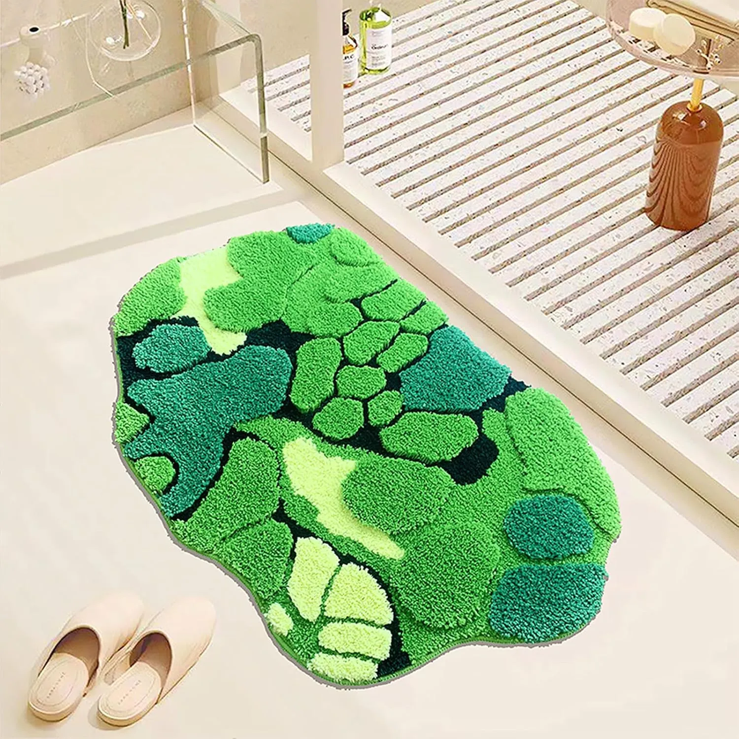 UKELER Cute Moss Bathroom Rugs Shaggy Washable Green Moss Bath Mat for Bathroom Non Slip Absorbent Bath Rugs for Shower, Tub, Sink, Toilet, Entry Way, 31''×20''