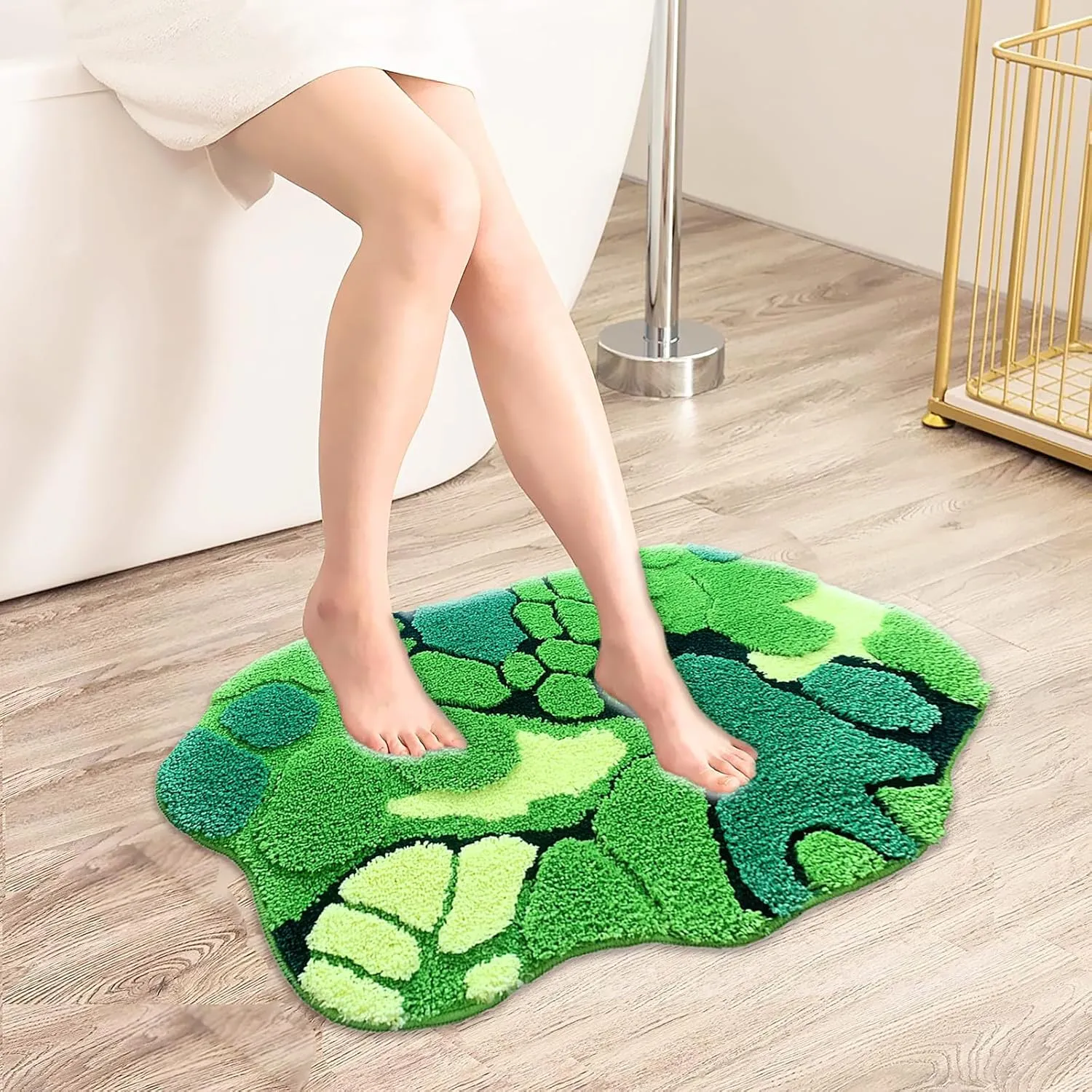UKELER Cute Moss Bathroom Rugs Shaggy Washable Green Moss Bath Mat for Bathroom Non Slip Absorbent Bath Rugs for Shower, Tub, Sink, Toilet, Entry Way, 31''×20''