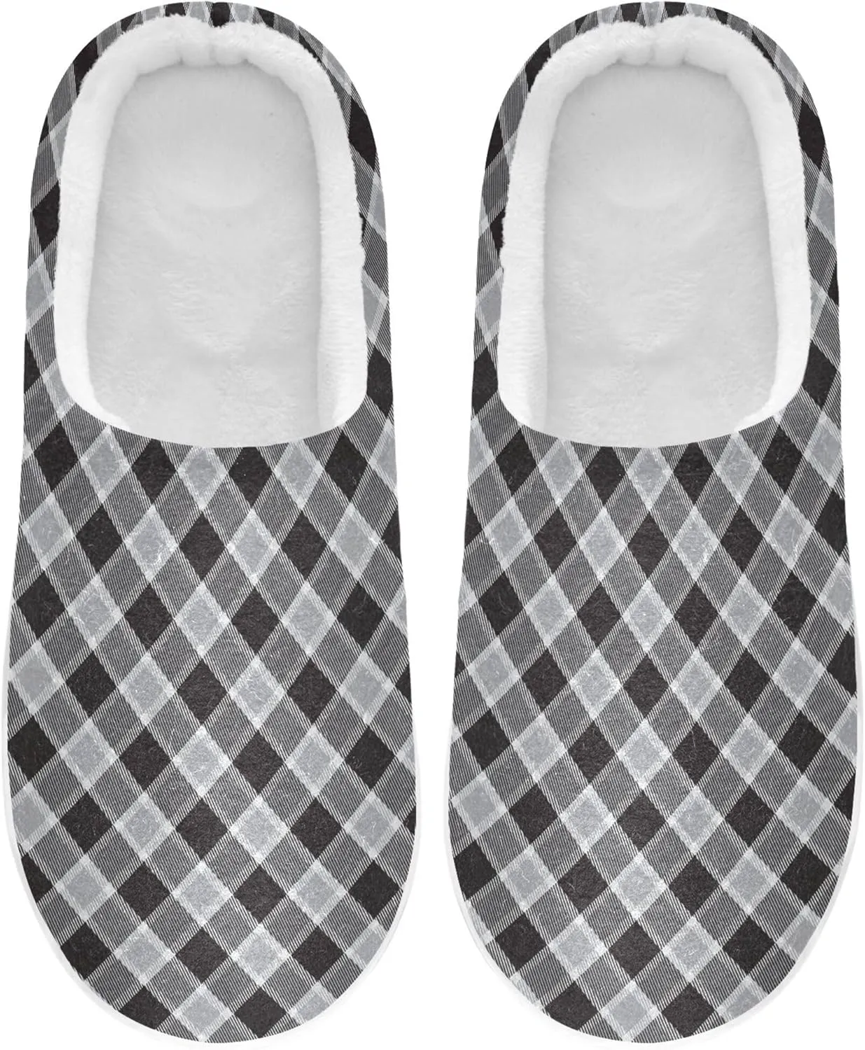 Unisex Men's Women's Memory Foam Slippers Plush Lining Anti-Skid Sole Soft House Slippers Shoes Home Indoor M Classical Buffalo Plaid Tartan Check Scotland Black White