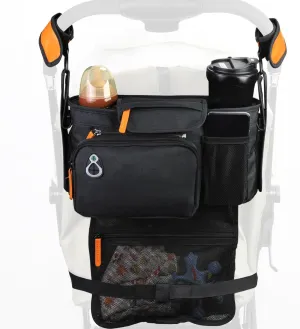 Universal Stroller Organizer with Cup Holder and Phone Holder, Insulated Cup Holder, Large Pocket, Stroller Caddy for Phone Fits Most of Stroller Like Baby Jogger, Britax, BOB, Umbrella, Doona (Black)