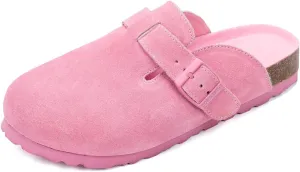 Unixsex Cork Suede Clogs and Mules,Leather Clog Women,Suede Clog Men,Soft Leather Sandal,House Slipper,Skin-Friendly Footbed,Adjustable Buckle,Arch Support