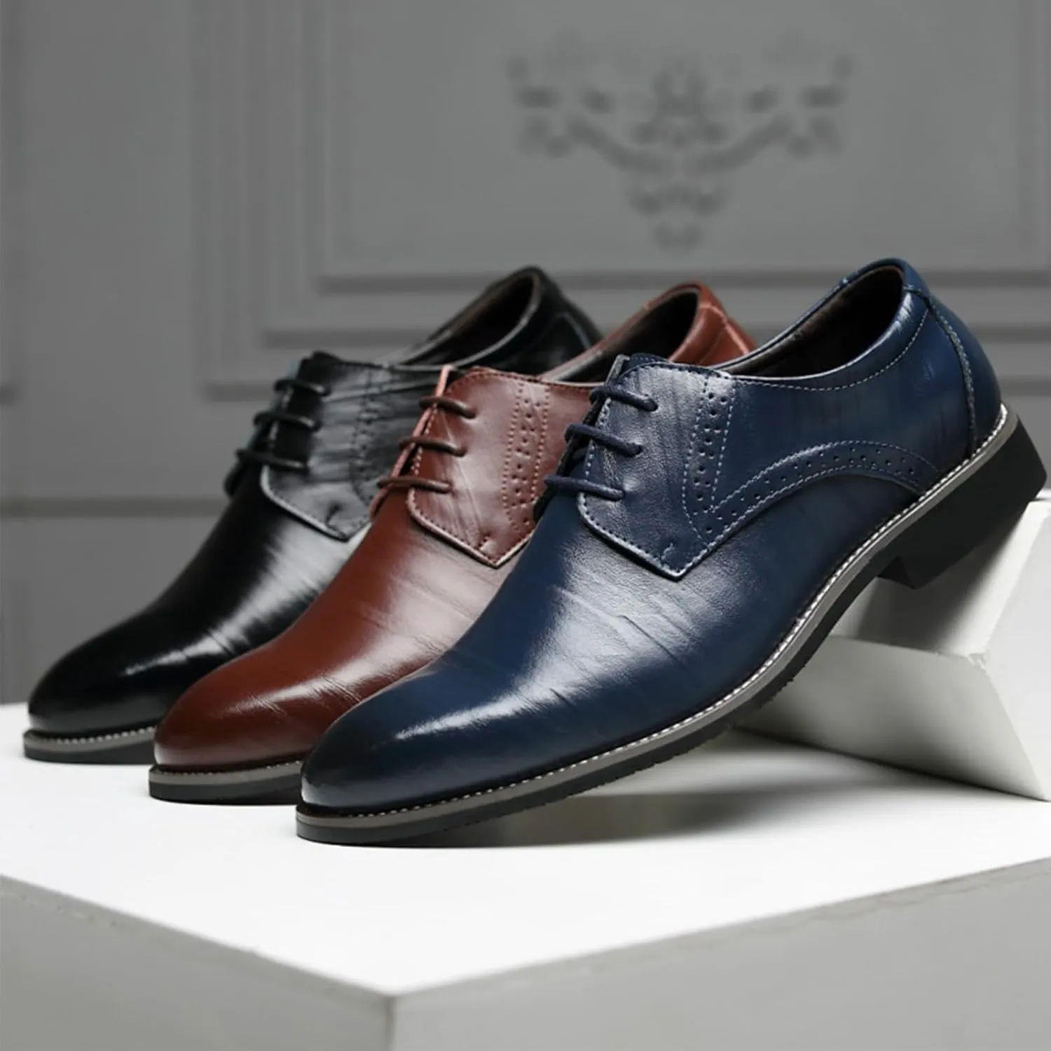 UOQAPRE Men's Oxfords Formal Dress Shoes Classic Oxford Dress Shoes Formal Business Full Leather Shoes for Men