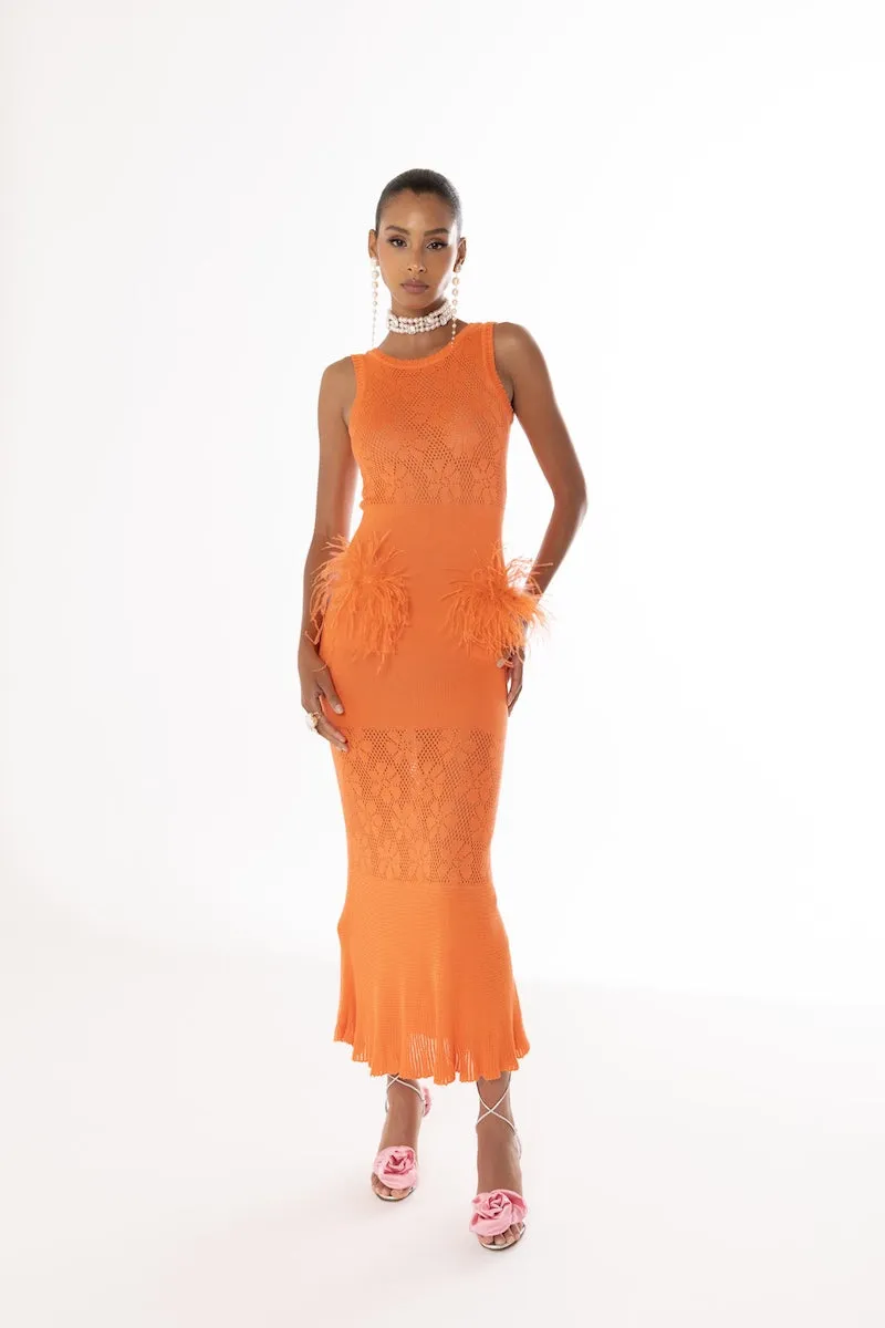 VANILLA DRESS International tracking KNIT Excellent craftsmanship FEATHERS SR WITH CORAL