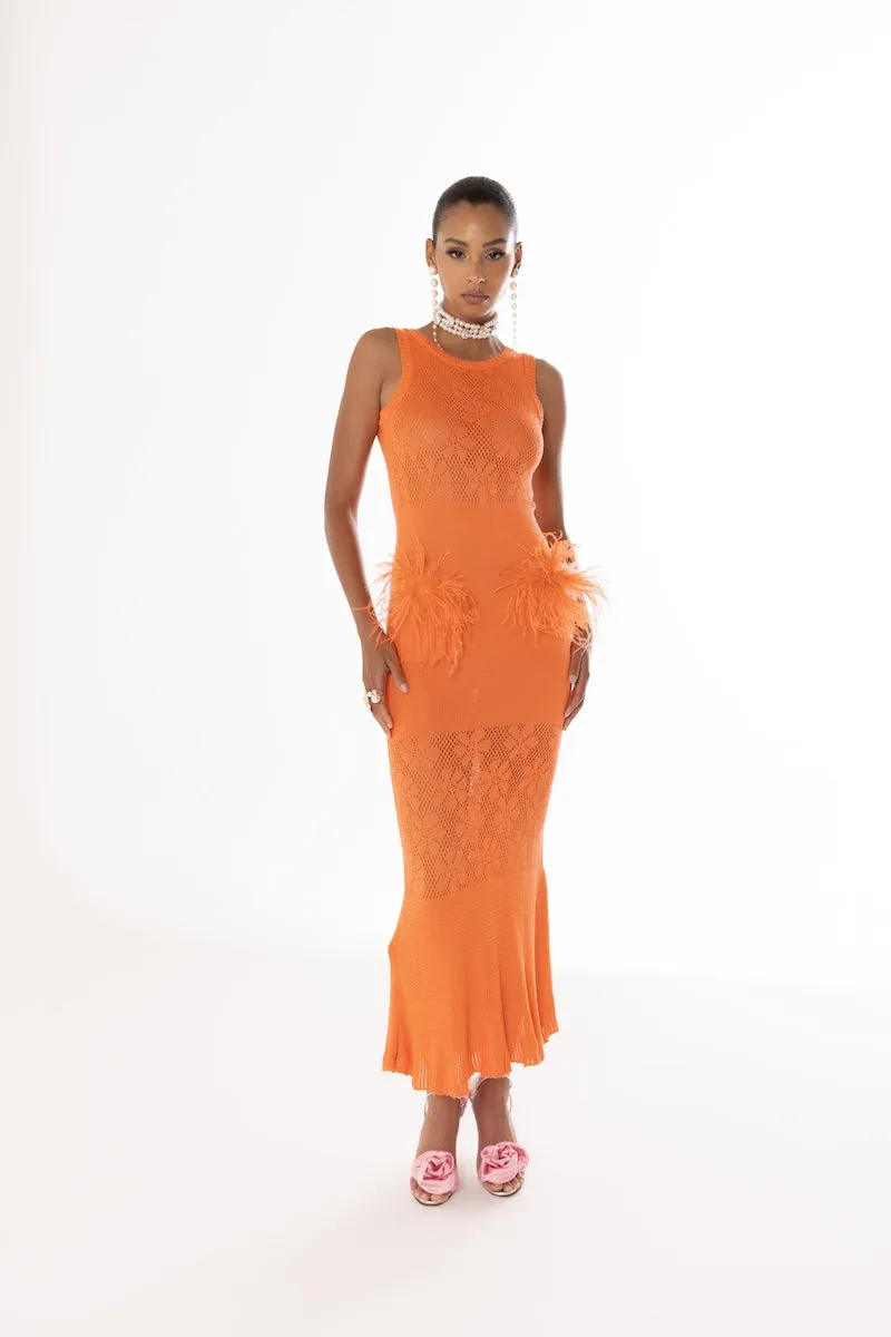 VANILLA DRESS International tracking KNIT Excellent craftsmanship FEATHERS SR WITH CORAL