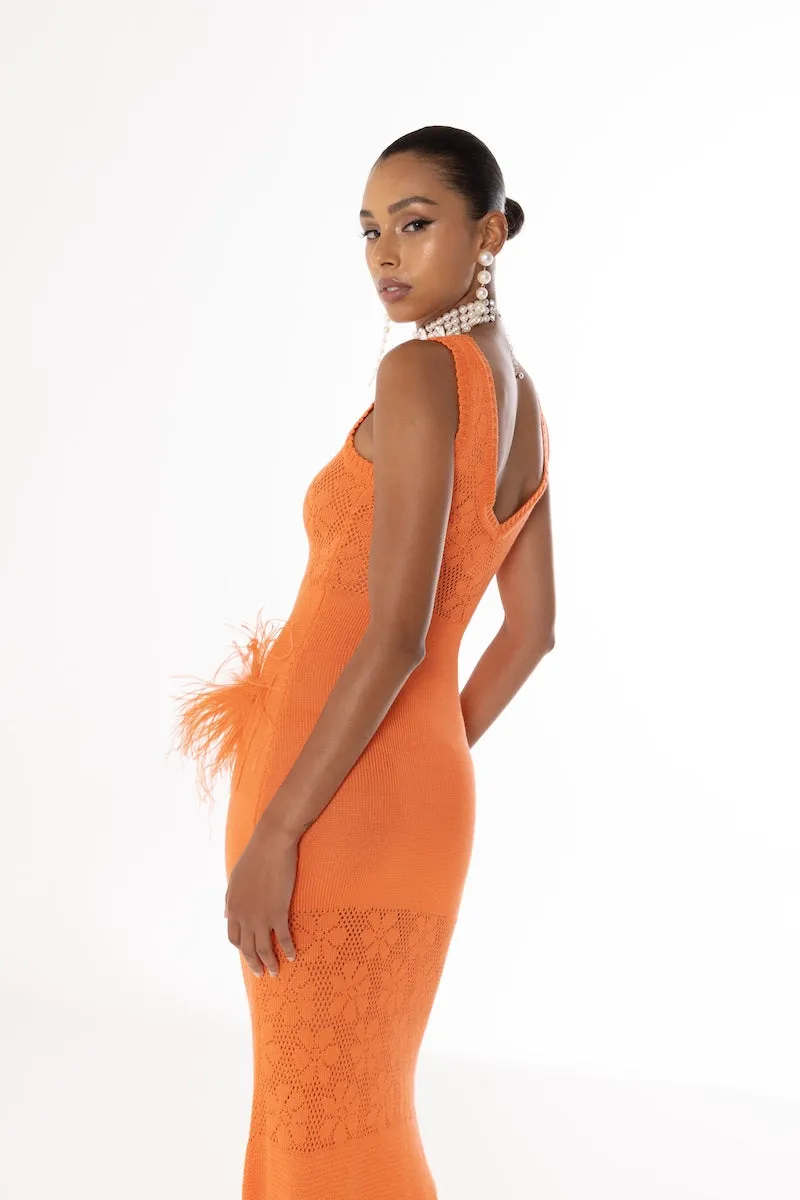 VANILLA DRESS International tracking KNIT Excellent craftsmanship FEATHERS SR WITH CORAL