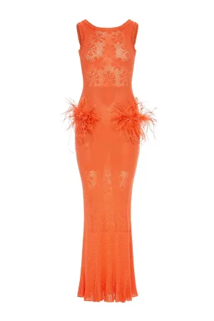 VANILLA DRESS International tracking KNIT Excellent craftsmanship FEATHERS SR WITH CORAL