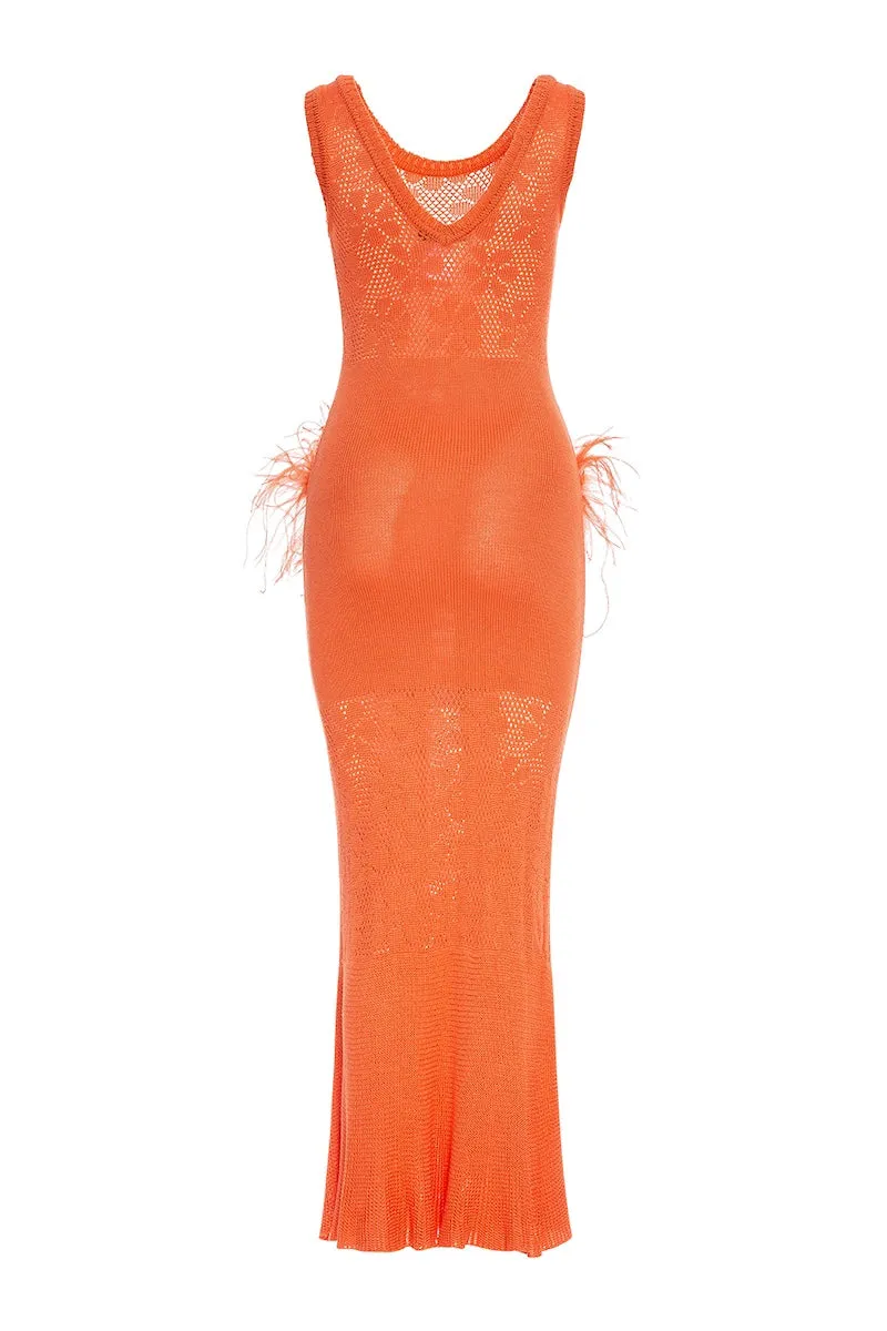 VANILLA DRESS International tracking KNIT Excellent craftsmanship FEATHERS SR WITH CORAL