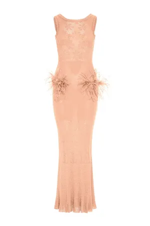 VANILLA PEACH DRESS Sturdy WITH FEATHERS Hurry now KNIT SR