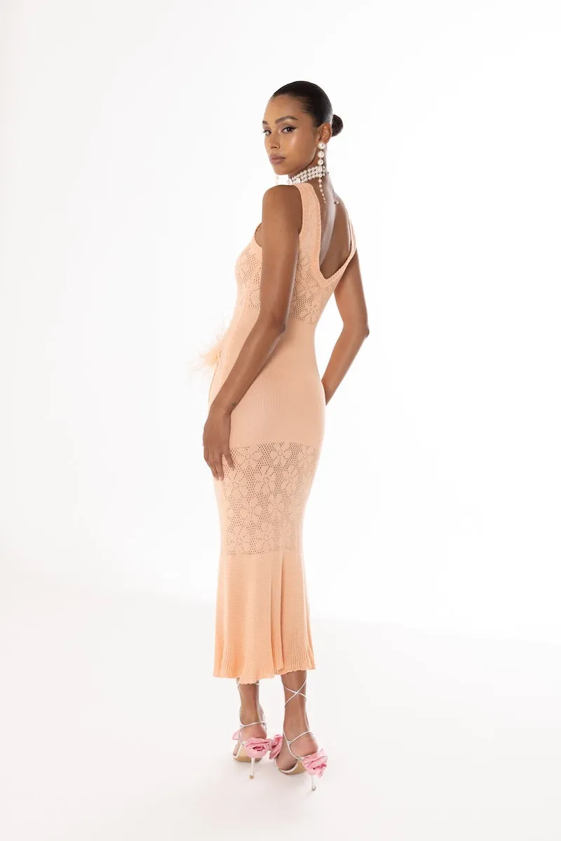VANILLA PEACH DRESS Sturdy WITH FEATHERS Hurry now KNIT SR