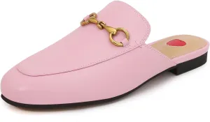 Vertundy Women's Mules Low Heel Flats Leather Slip On Backless Sandals for Girls Lady Work Slides