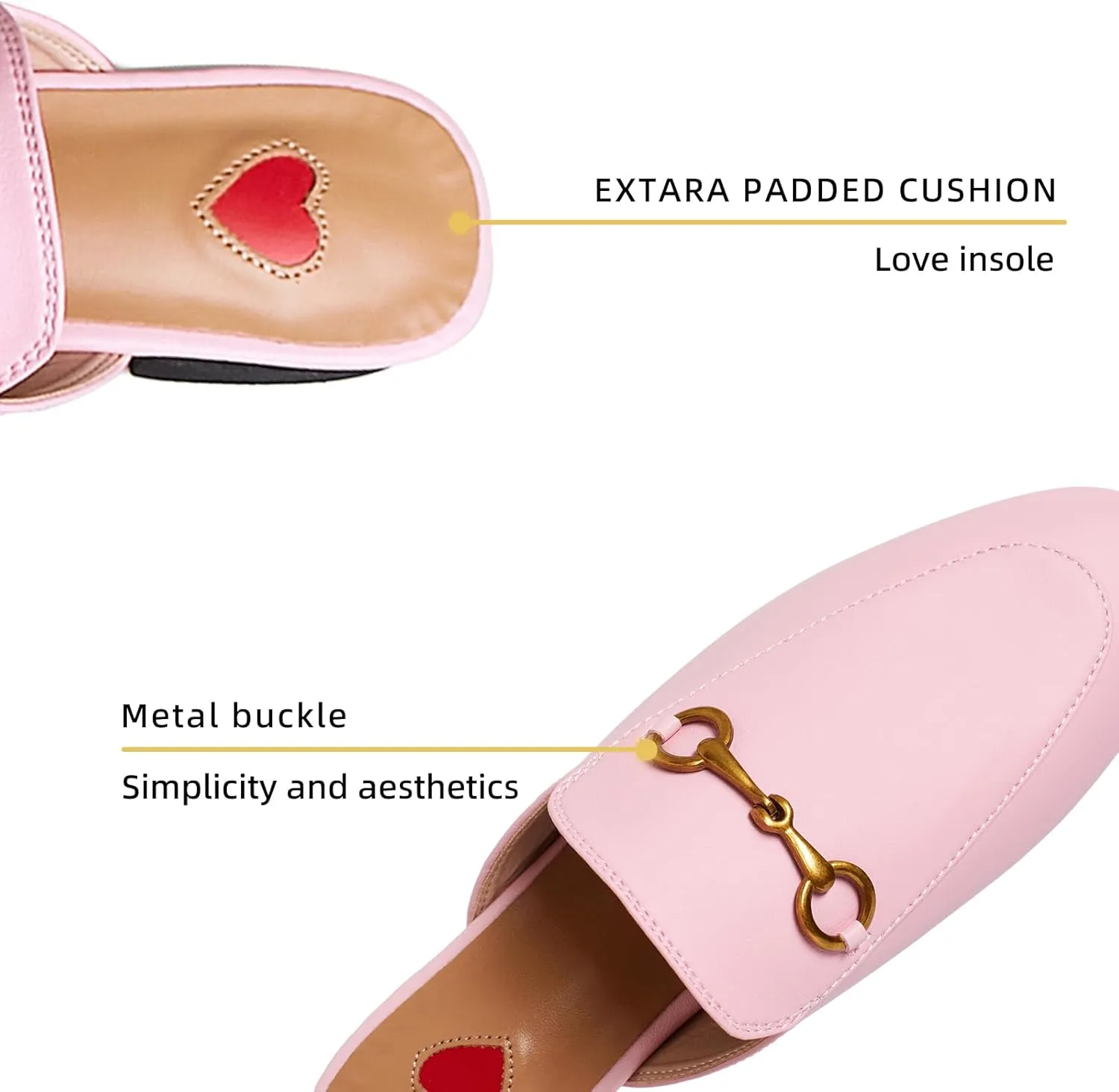 Vertundy Women's Mules Low Heel Flats Leather Slip On Backless Sandals for Girls Lady Work Slides